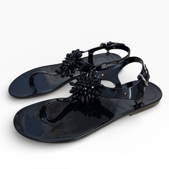 Coach Shoes - Coach Hilda Black Jelly Sandals Floral Beaded Accent Womens US 8 Summer Flats